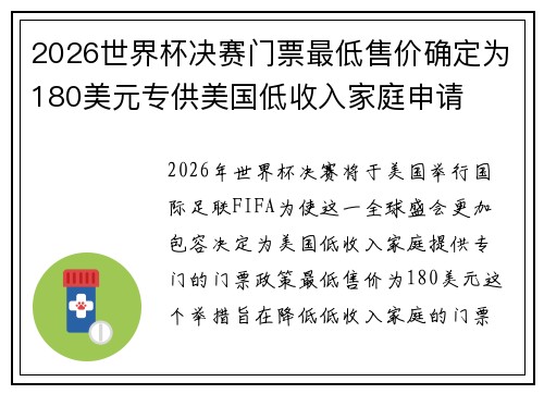 2026世界杯决赛门票最低售价确定为180美元专供美国低收入家庭申请 2026世界杯决赛门票最低售价确定为180美元专供美国低收入家庭申请